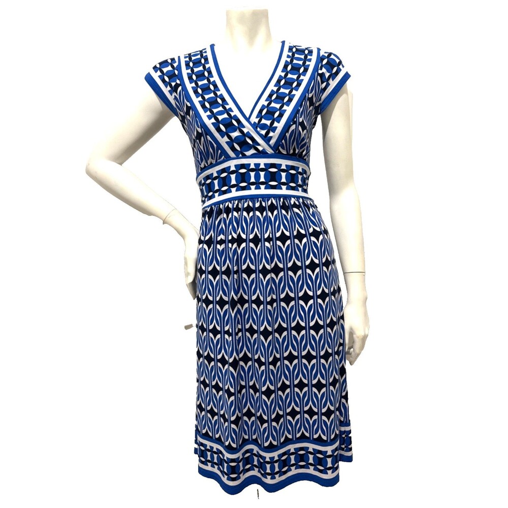 VINTAGE Y2k S Blue Black Geo Kaleidoscope Empire Waist Babydoll Whimsigoth Dress